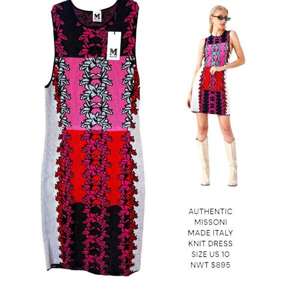AUTHENTIC MISSONI MADE IN ITALY GRAPHIC PRINT‎ KNIT DRESS SZ. 10 NWT $895 - Picture 1 of 6